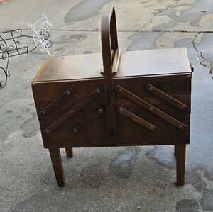 Vintage Wood Singer Fold Out Sewing Box